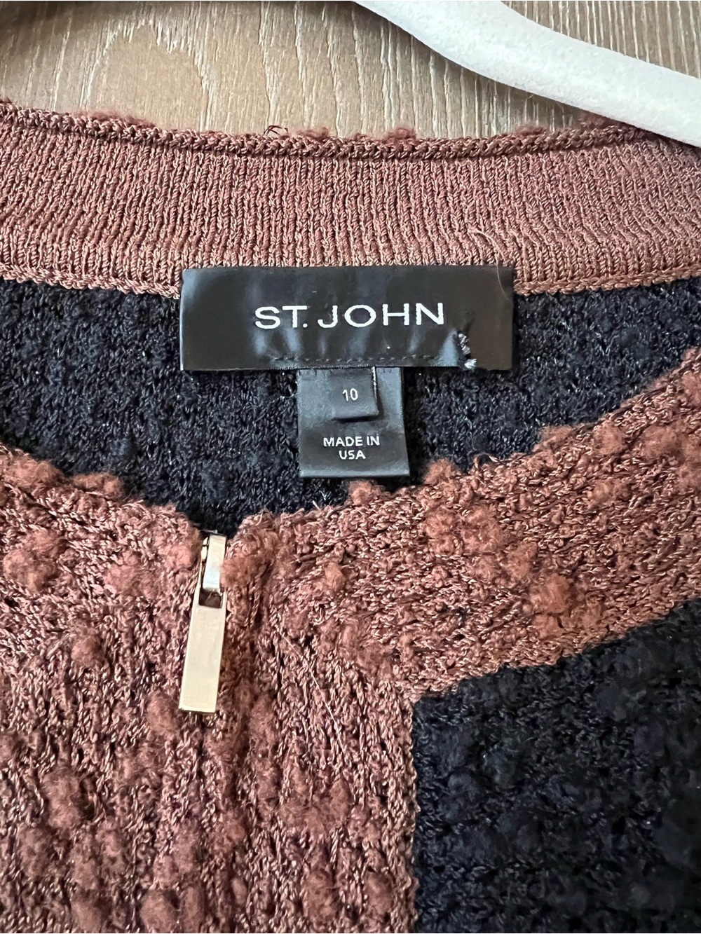 St. John Black and Brown Bouclé Zip-Front Jacket - Picture 2 of 7